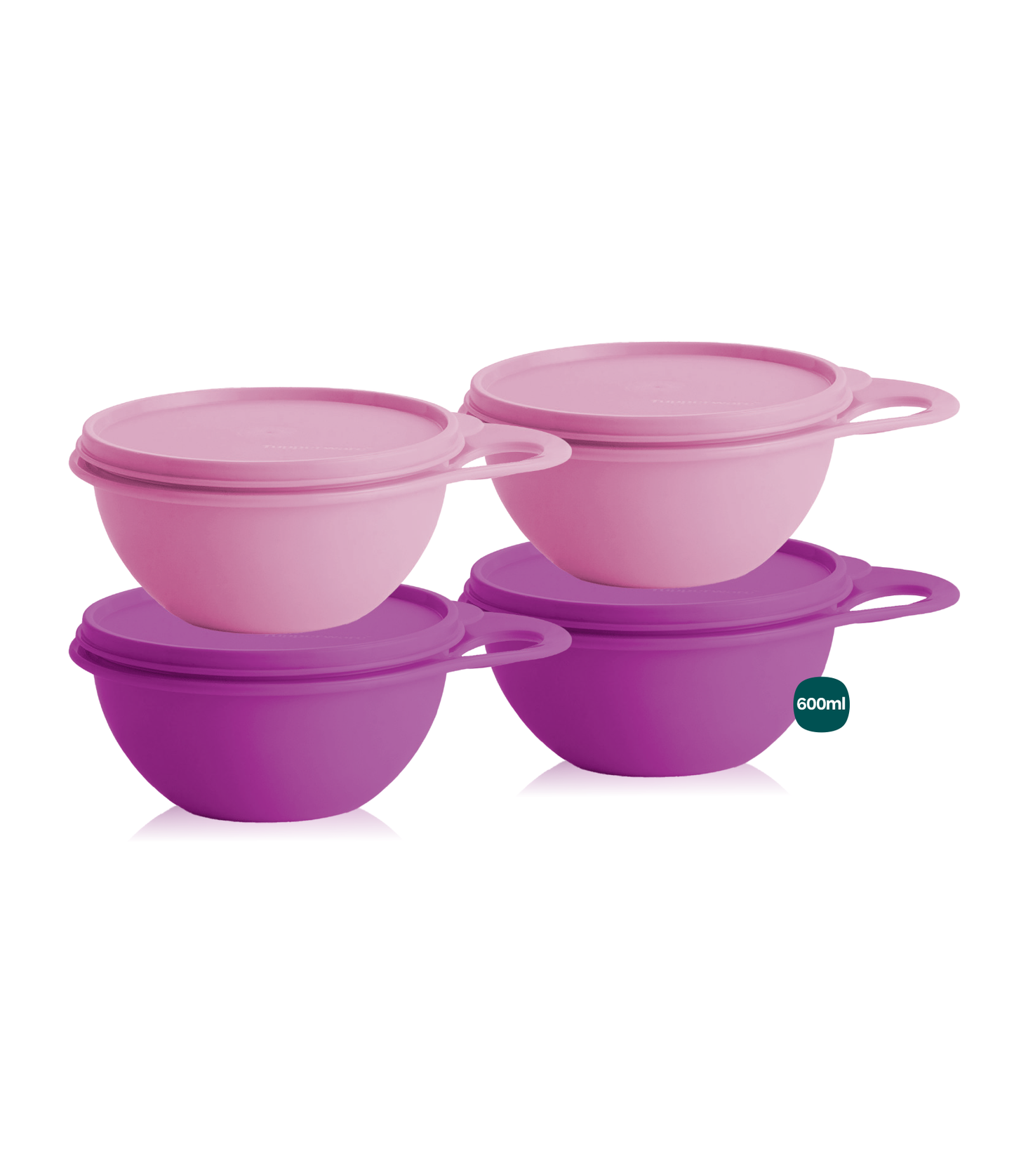 Set of four TuppAfrica That's A Bowl 600ml plastic bowls, stacking and colorful, ideal for serving and storage.