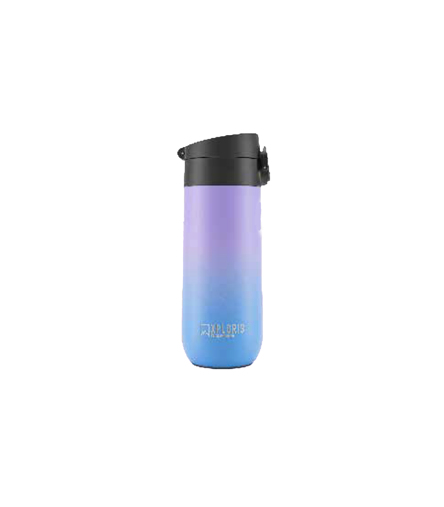 TuppAfrica Xploris Easy Open Flask with gradient mountain dawn design, compact travel mug for hot or cold beverages.