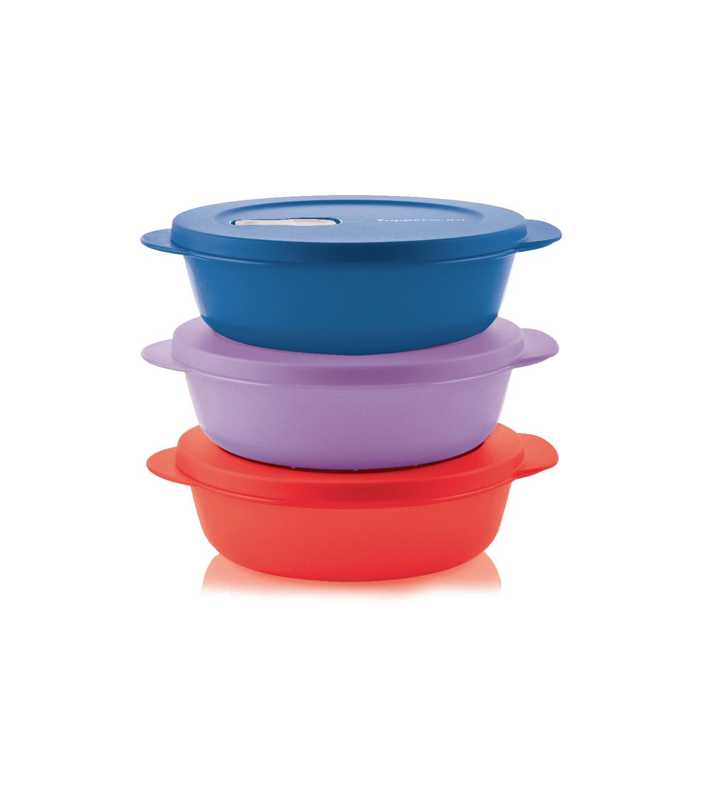 Three Crystalwave round glass containers with blue lids, 800ml capacity, by TuppAfrica for food storage.