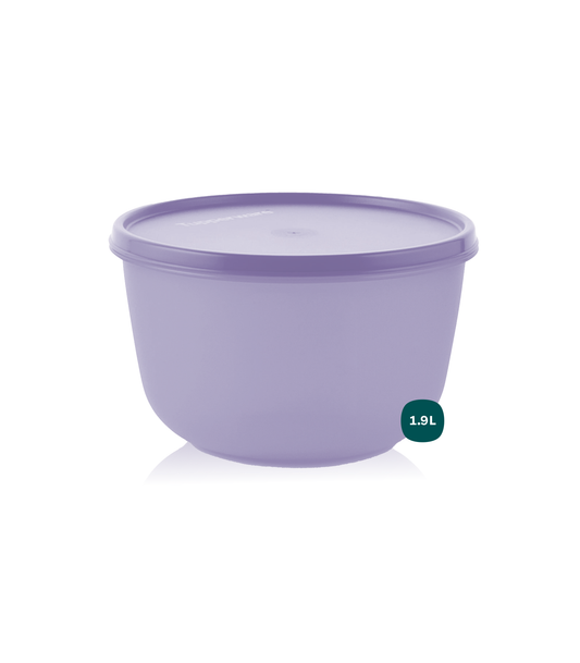 TuppAfrica 1.9L modular bowl with stackable design and lid, perfect for mixing and storage in the kitchen.
